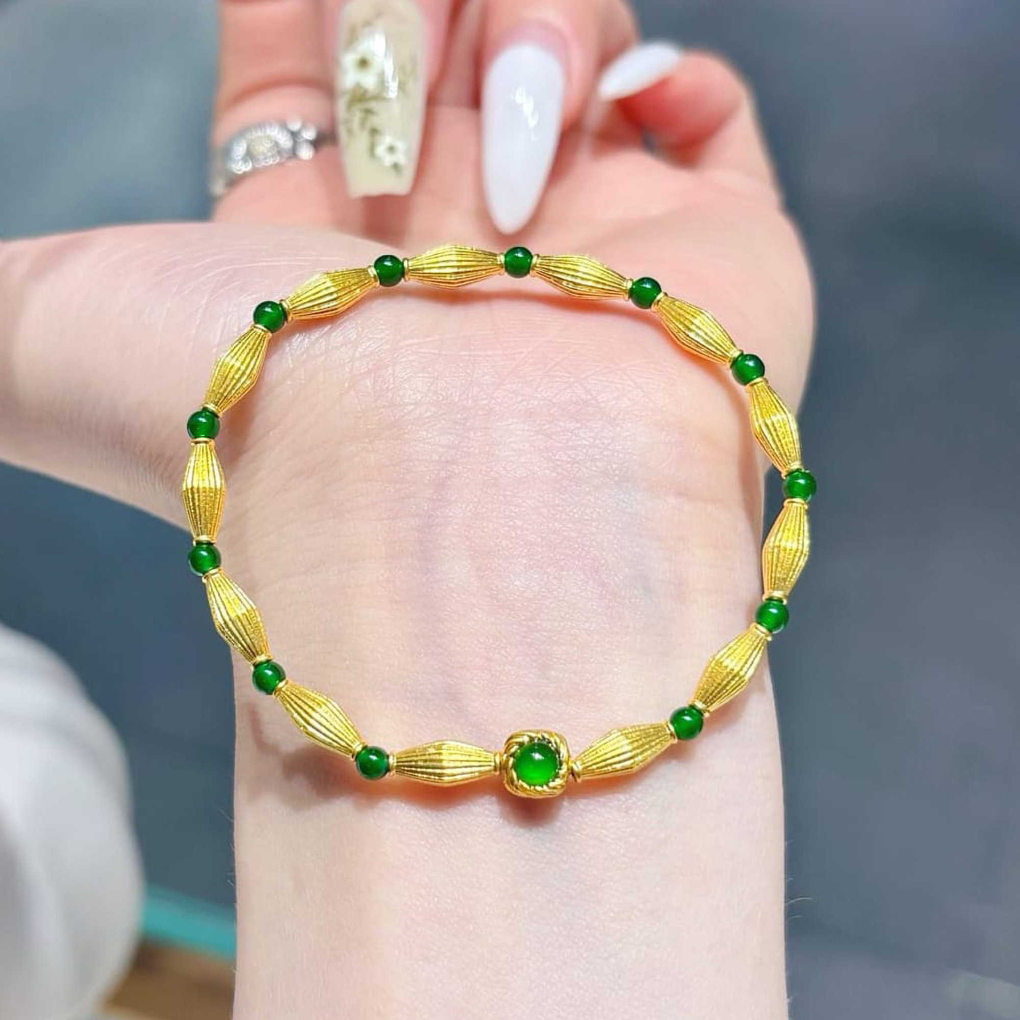 Jadeite Bracelet Natural Jadeite Cabochon Bracelet Luxury Green Jadeite Jewelry Gift for Women - Image 2