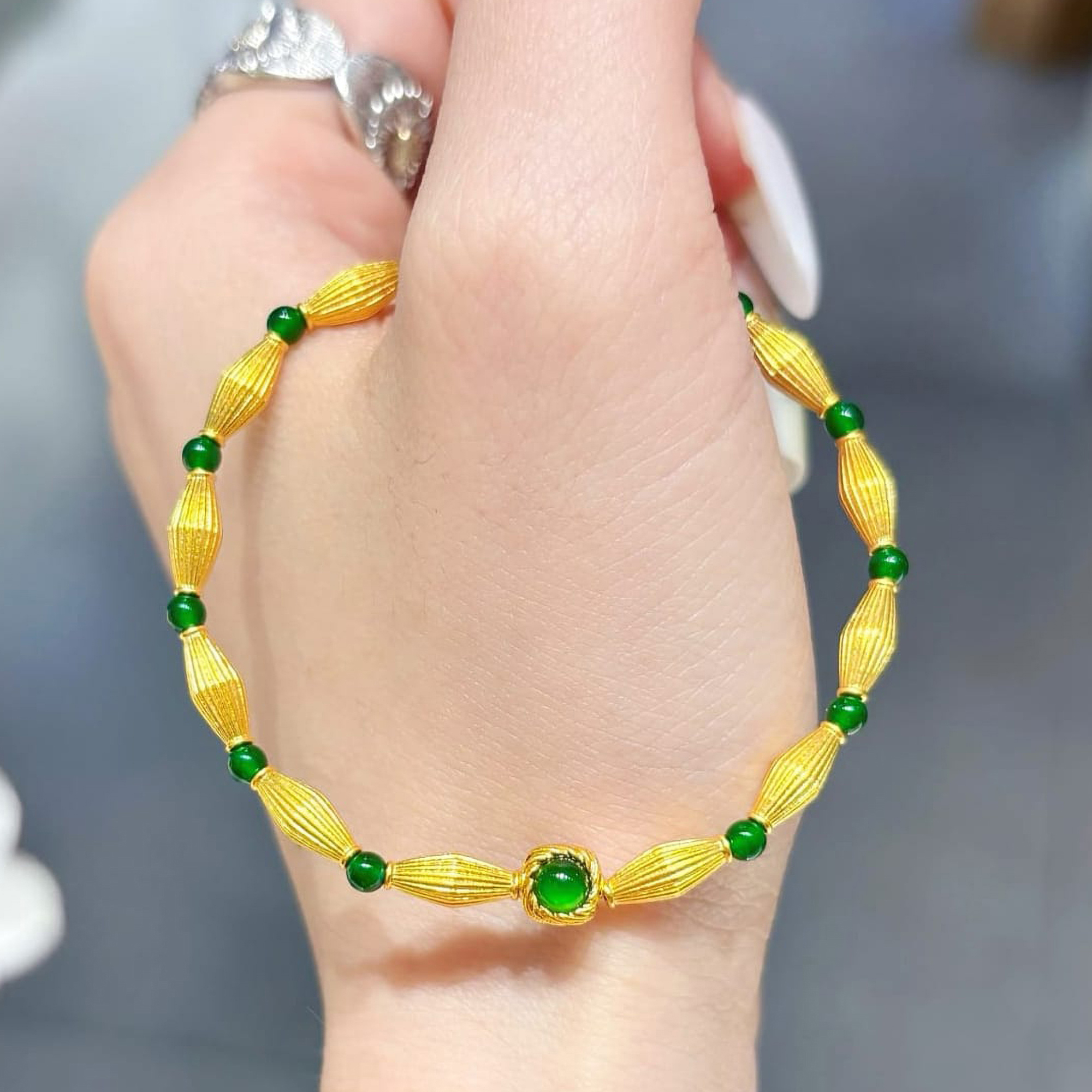 Jadeite Bracelet Natural Jadeite Cabochon Bracelet Luxury Green Jadeite Jewelry Gift for Women - Image 3